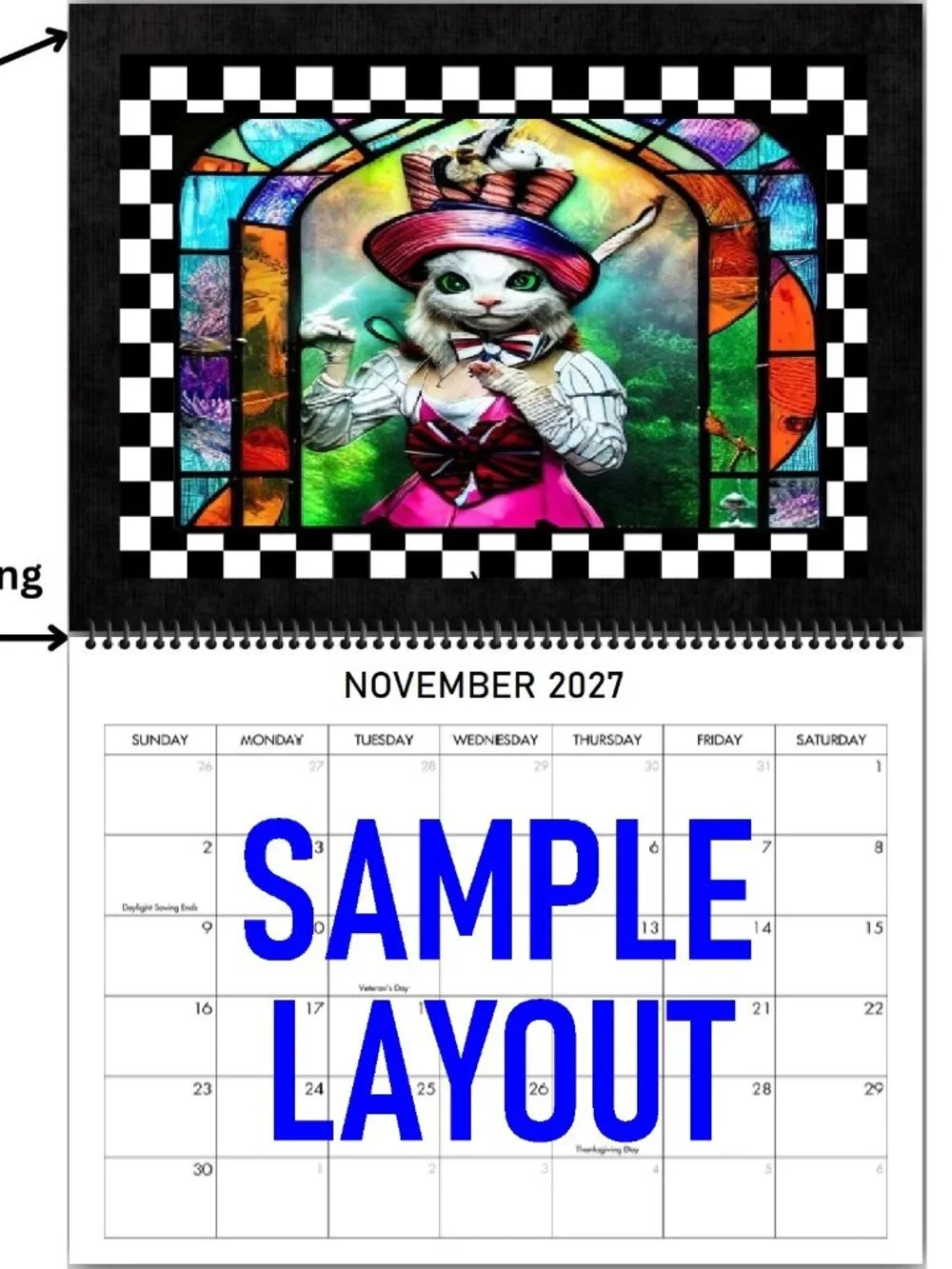 Alice in Wonderland Decor 2027 Calendar Whimsical Checked Decor Fantasy Decor